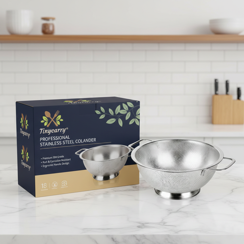Tinycarry® Stainless Steel Kitchen Colander — Fine Hole Strainer Bowl, Dishwasher Safe