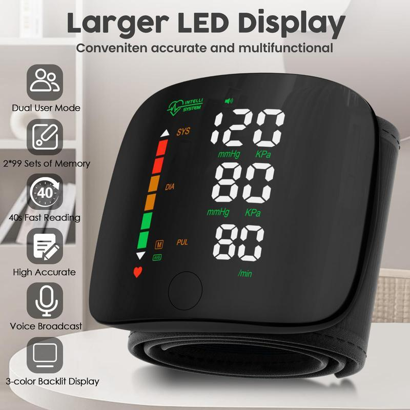 Tinycarry® Rechargeable Wrist Blood Pressure Monitor with LED Touch Screen, Voice Broadcast & 99x2 Memory — Accurate Home BP Tracking Made Simple