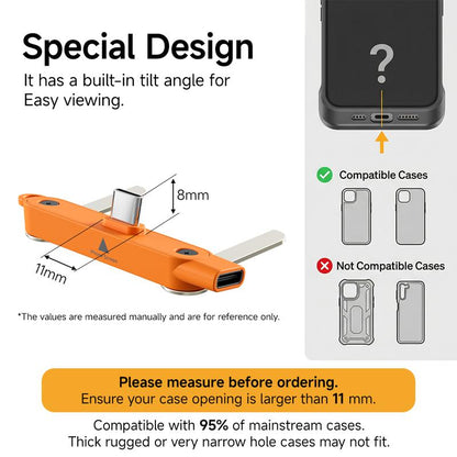 Tinycarry® 240W SuperCharge 360° Rotating Invisible Stand Detachable 2-in-1 Charging Cable, Zinc Alloy Silicone Type-C Cable, Compatible with Apple and Samsung, Essential for Gaming, Office and Car Use-up