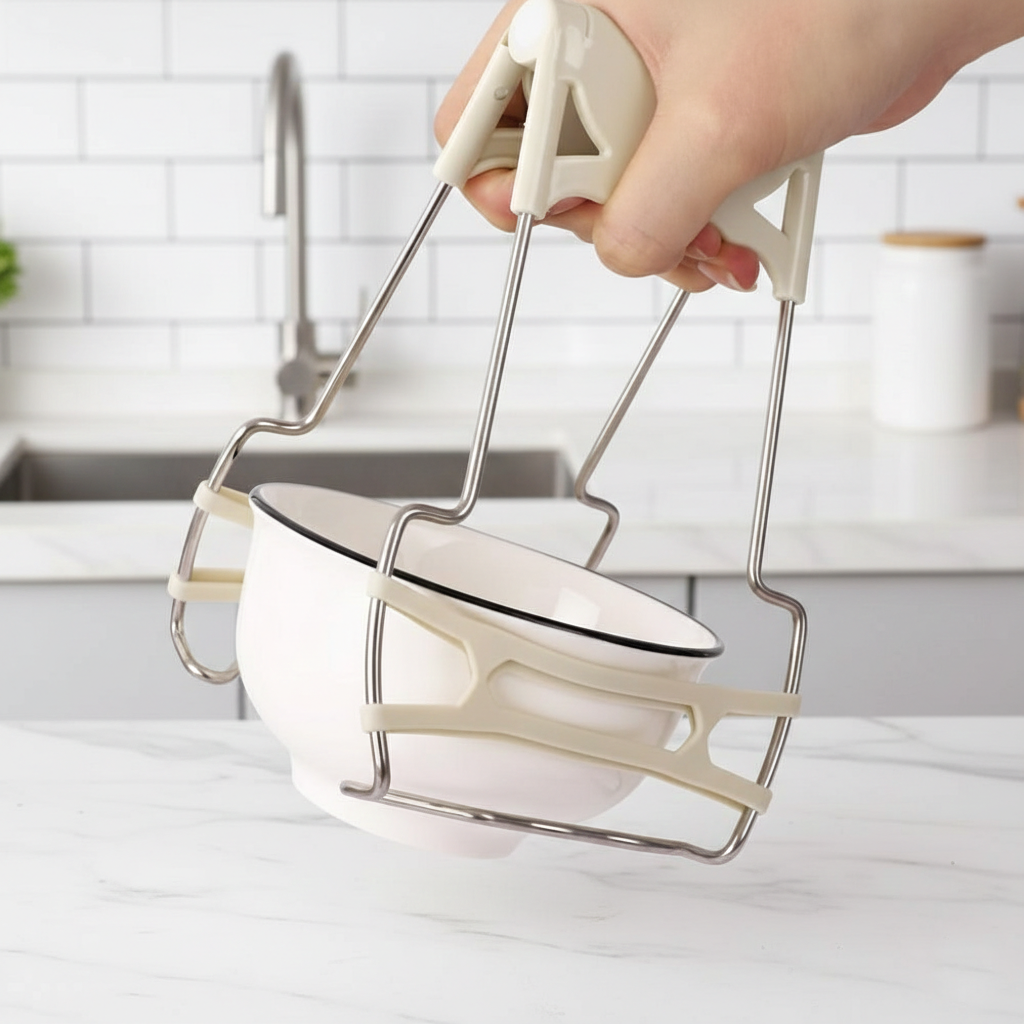 Tinycarry® Stainless Steel Hot Plate Gripper Set — Folding Heat-Resistant Dish & Bowl Lifter (2-Piece)