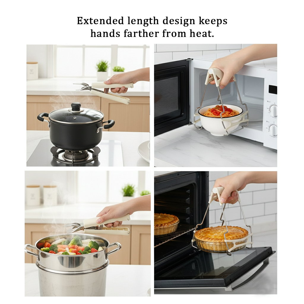 Tinycarry® Stainless Steel Hot Plate Gripper Set — Folding Heat-Resistant Dish & Bowl Lifter (2-Piece)