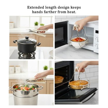 Tinycarry® Stainless Steel Hot Plate Gripper Set — Folding Heat-Resistant Dish & Bowl Lifter (2-Piece)