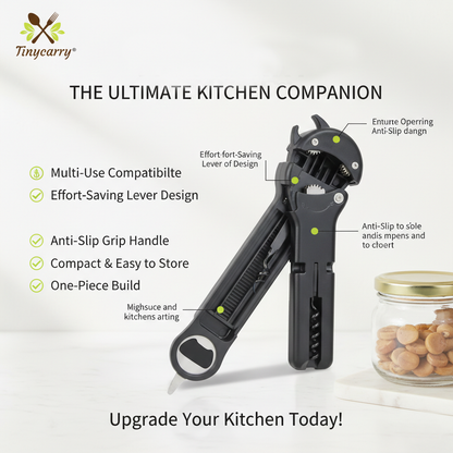 Tinycarry® 7-in-1 Multi Lid & Bottle Opener — Easy-Grip Kitchen Opening Tool