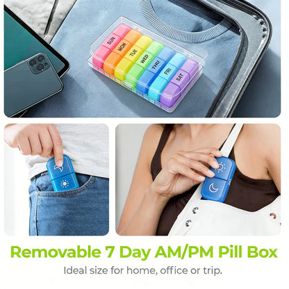 Tinycarry® Morning Noon Night Pill Organizer – 7-Day 21 Compartment Pill Box
