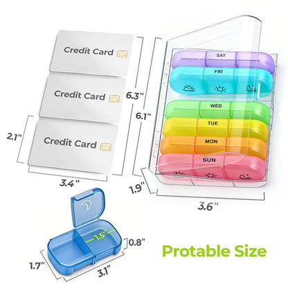 Tinycarry® Morning Noon Night Pill Organizer – 7-Day 21 Compartment Pill Box